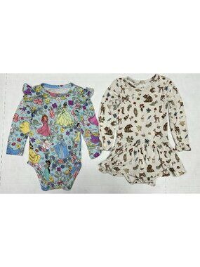 Posh Peanut X Disney Sz 6-12 mo Bamboo Dress Romper LOT OF 2 Princess Wildlife